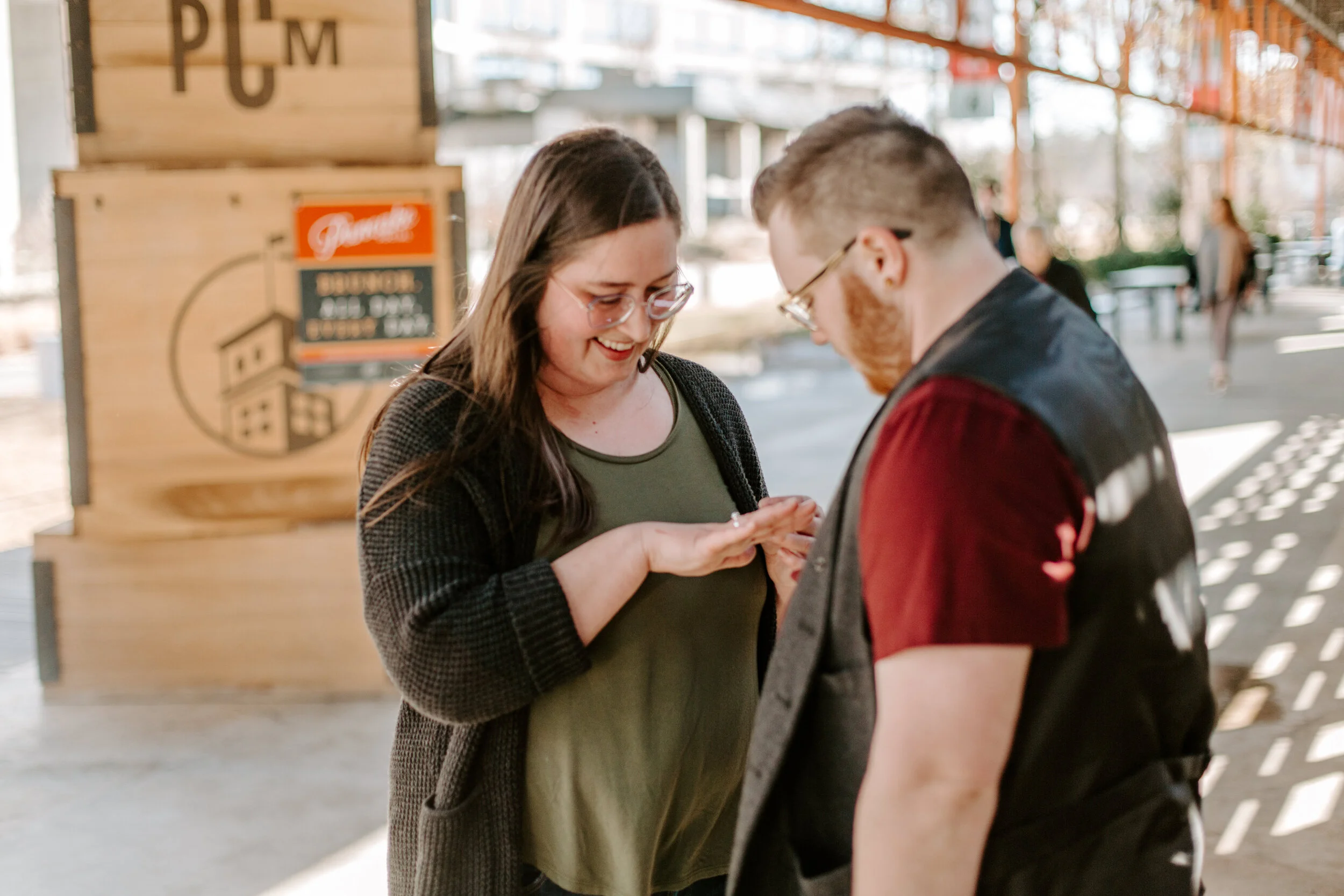 queer lgbt proposal at ponce city market in atlanta georgia, proposal photography, atlanta proposal
