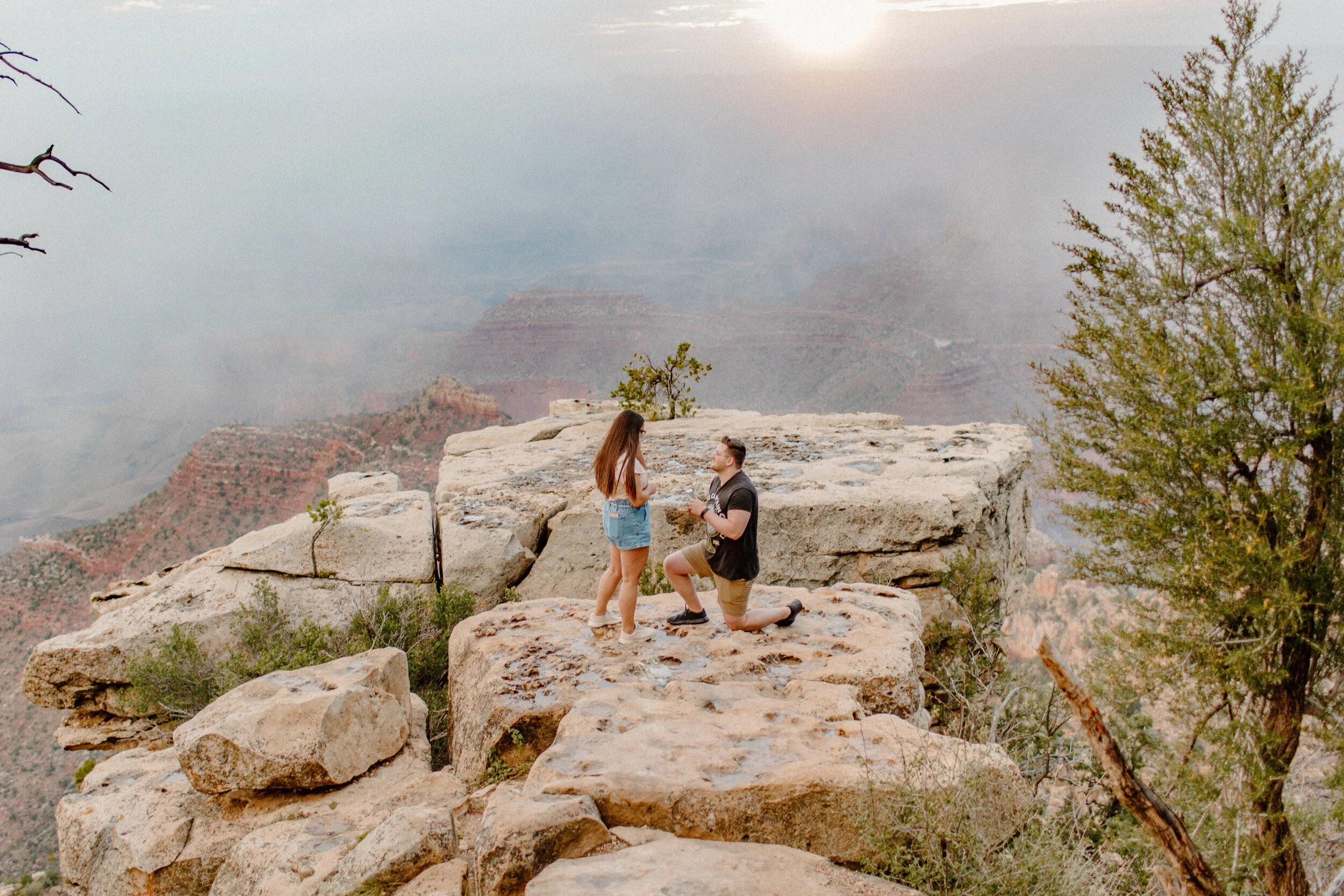 sunrise marriage proposal at the grand canyon south rim, grand canyon proposal, grand canyon engagement