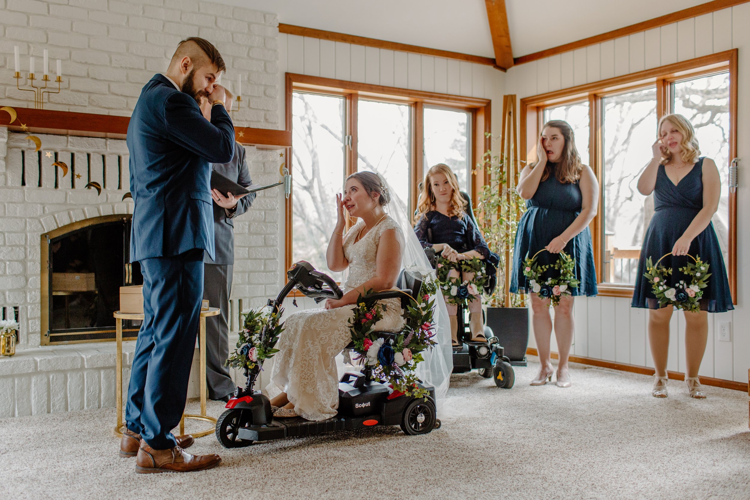  Inter-abled couple both cry while reading vows during their intimate wedding ceremony 