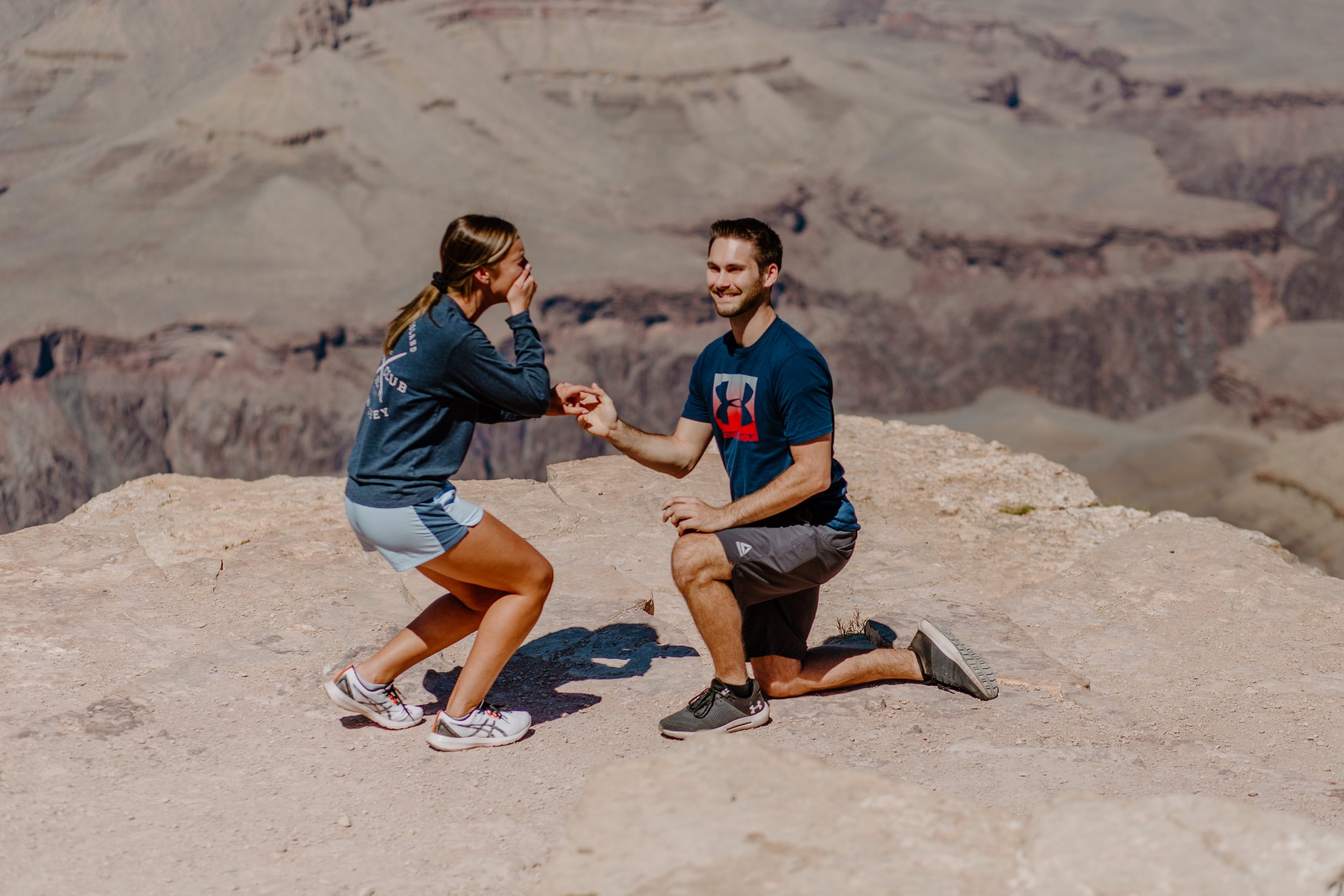 Man proposes to his girlfriend at the edge of the Grand Canyon and she cries and reacts very happily 