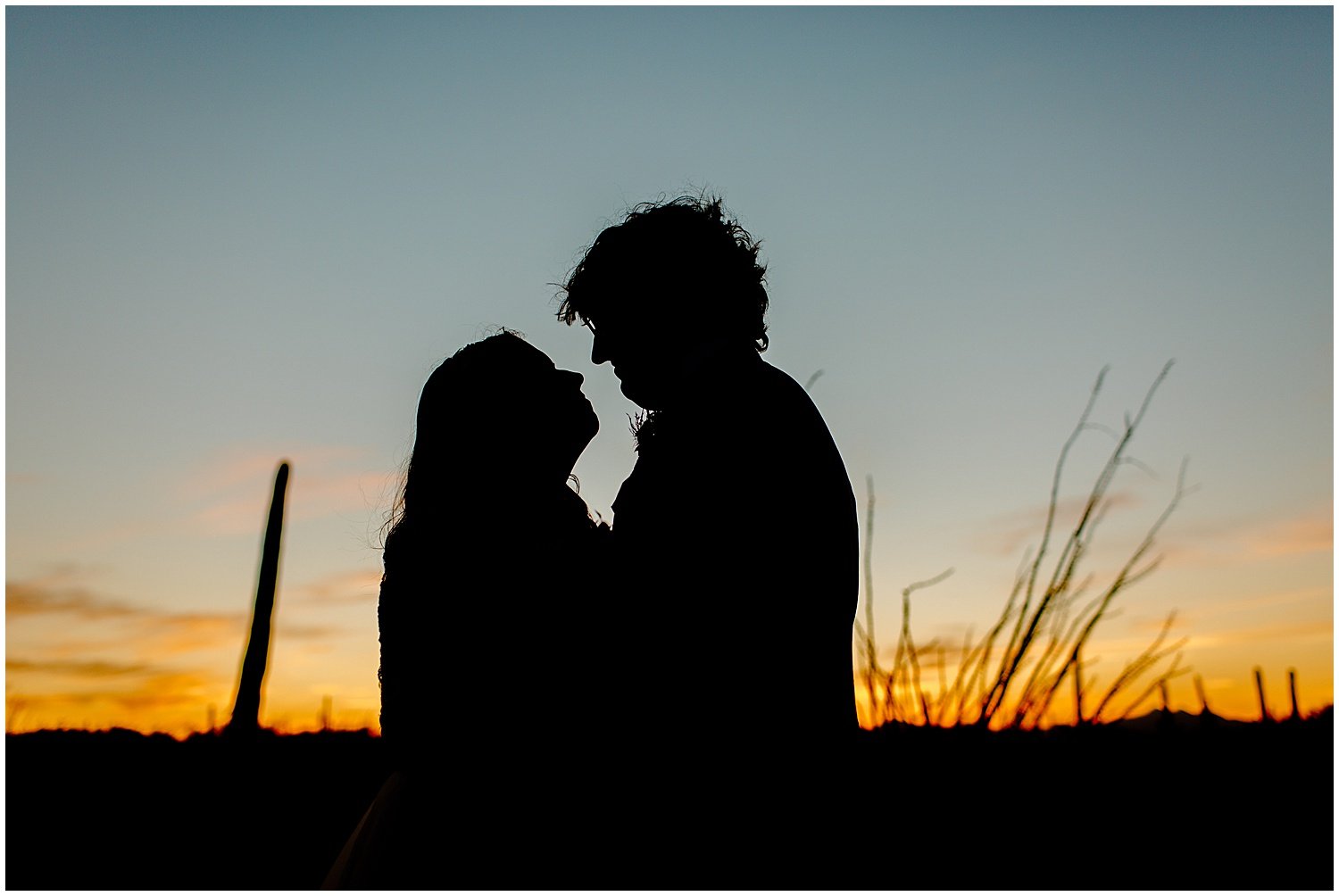  silhouette photo of newlywed couple in Arizona at Tucson Intimate Wedding 