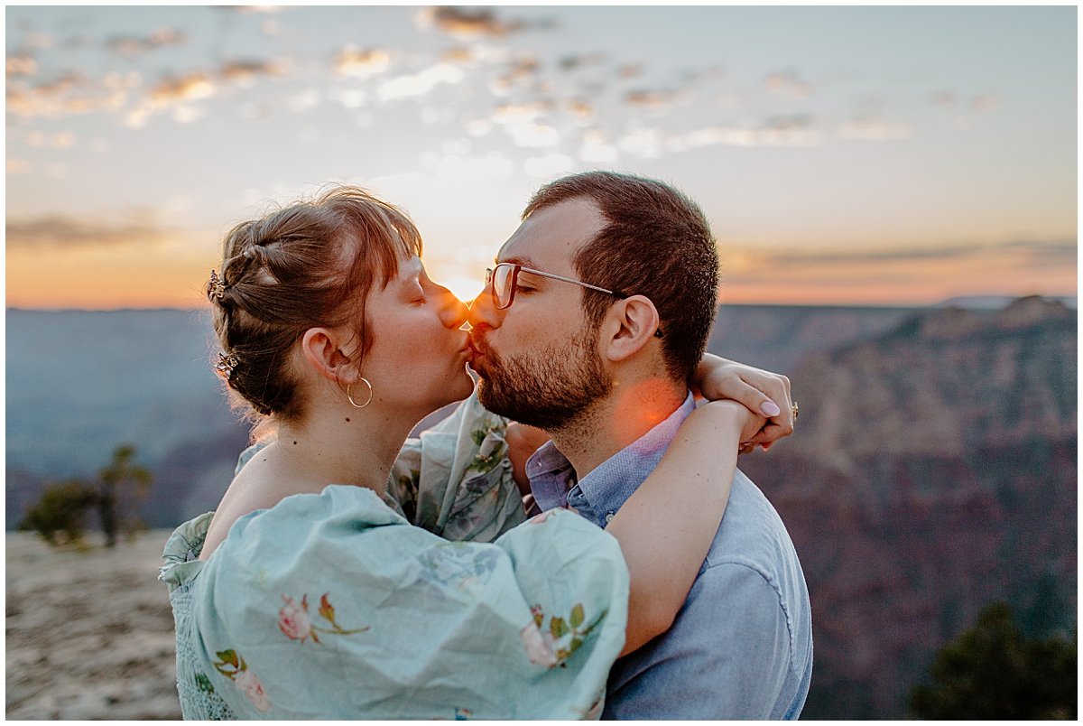  Fiances kiss at sunrise for Arizona Couples Photographer 