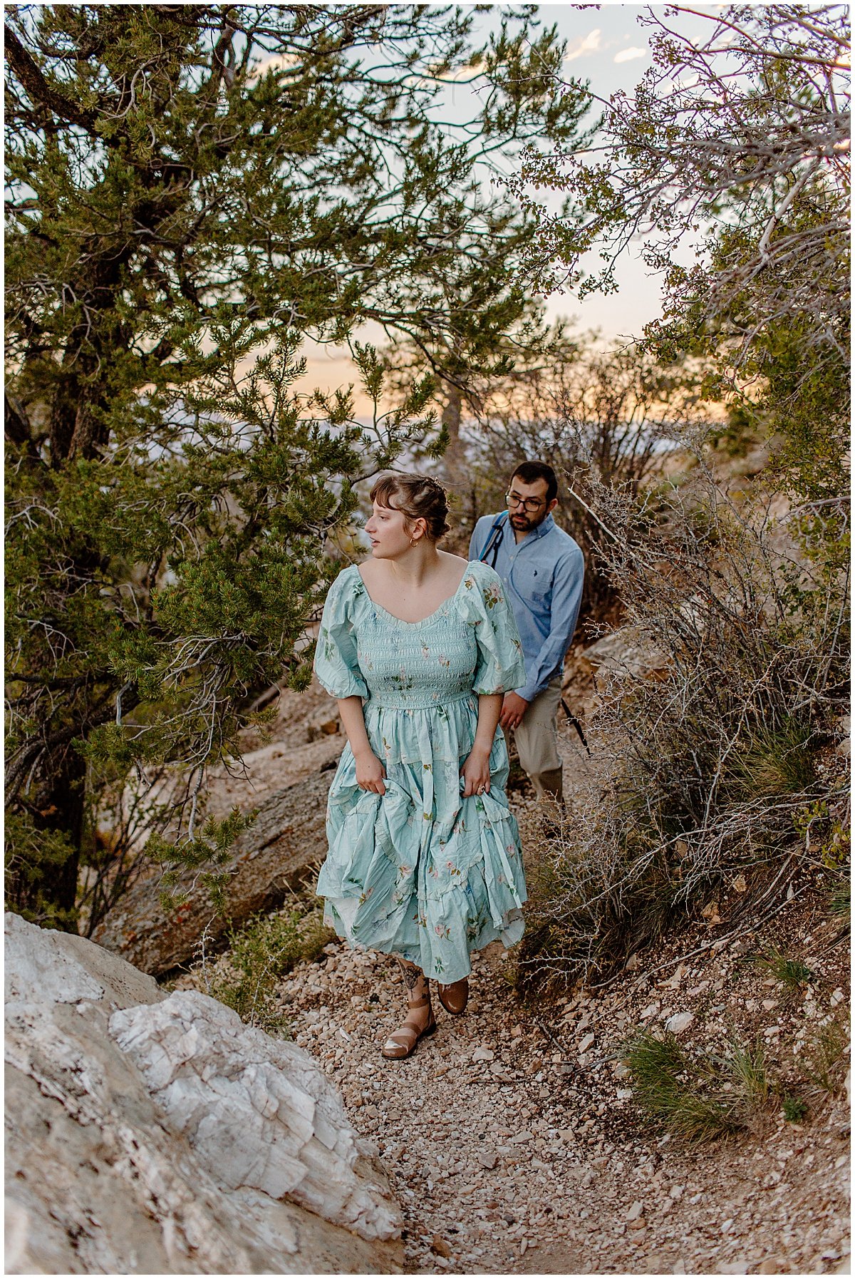  Couple walks along path at Grand Canyon Engagement Session 