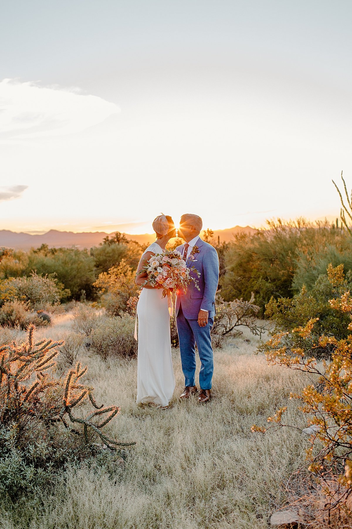  Newlyweds at golden hour in canyon  by Tucson Elopement photographer 