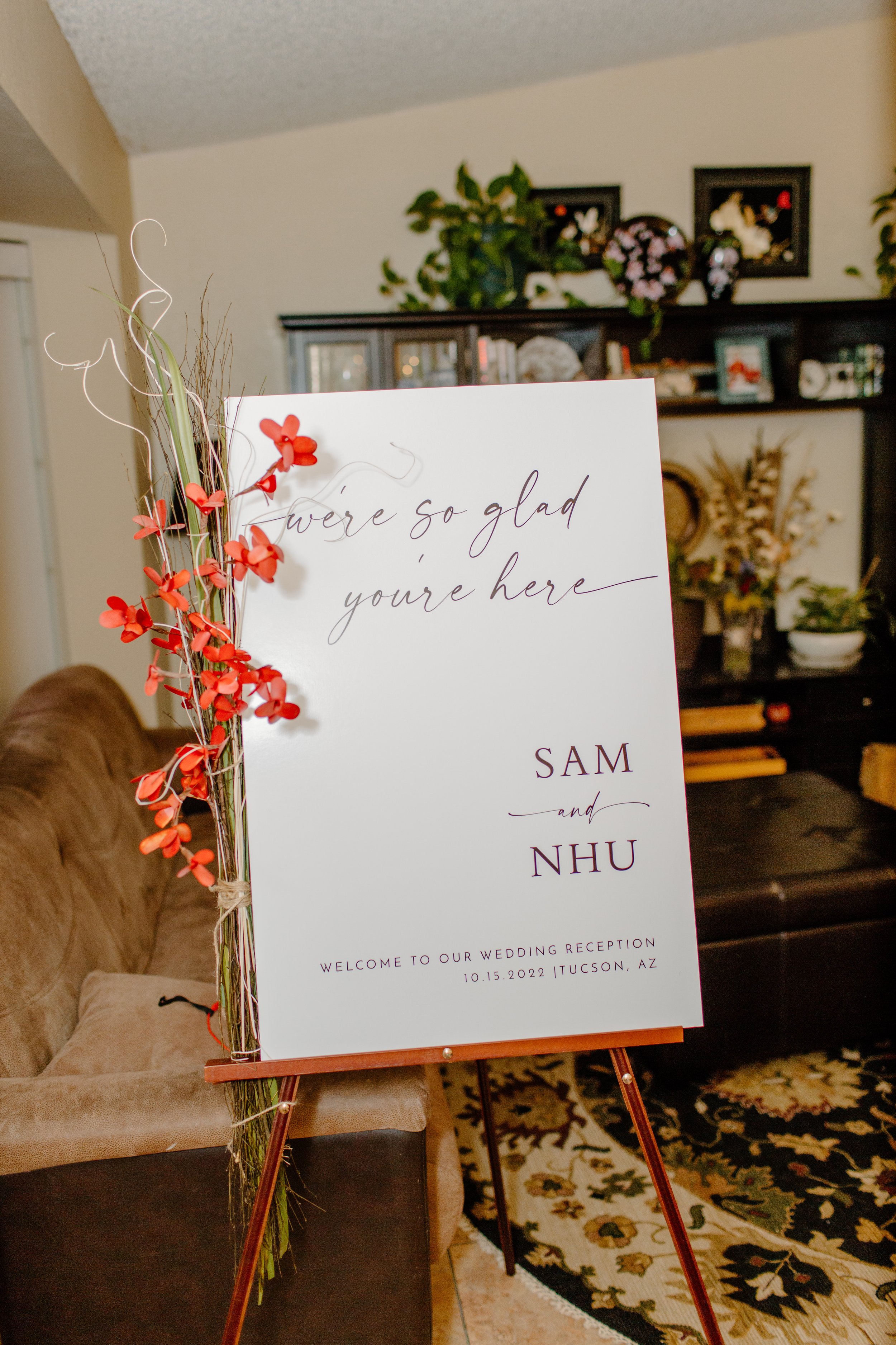  wedding entrance sign at reception by Arizona elopement photographer  