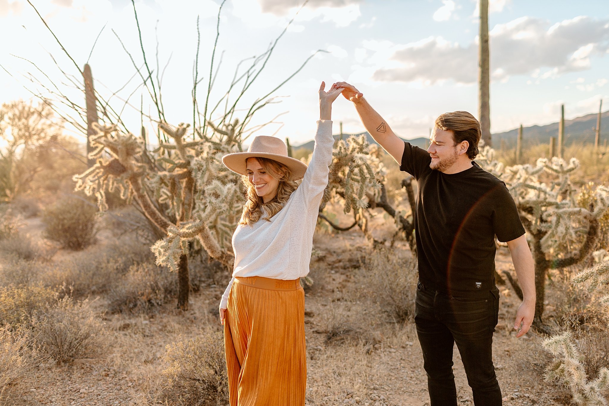  couple dances together in the desert by Arizona Couples Photographer 