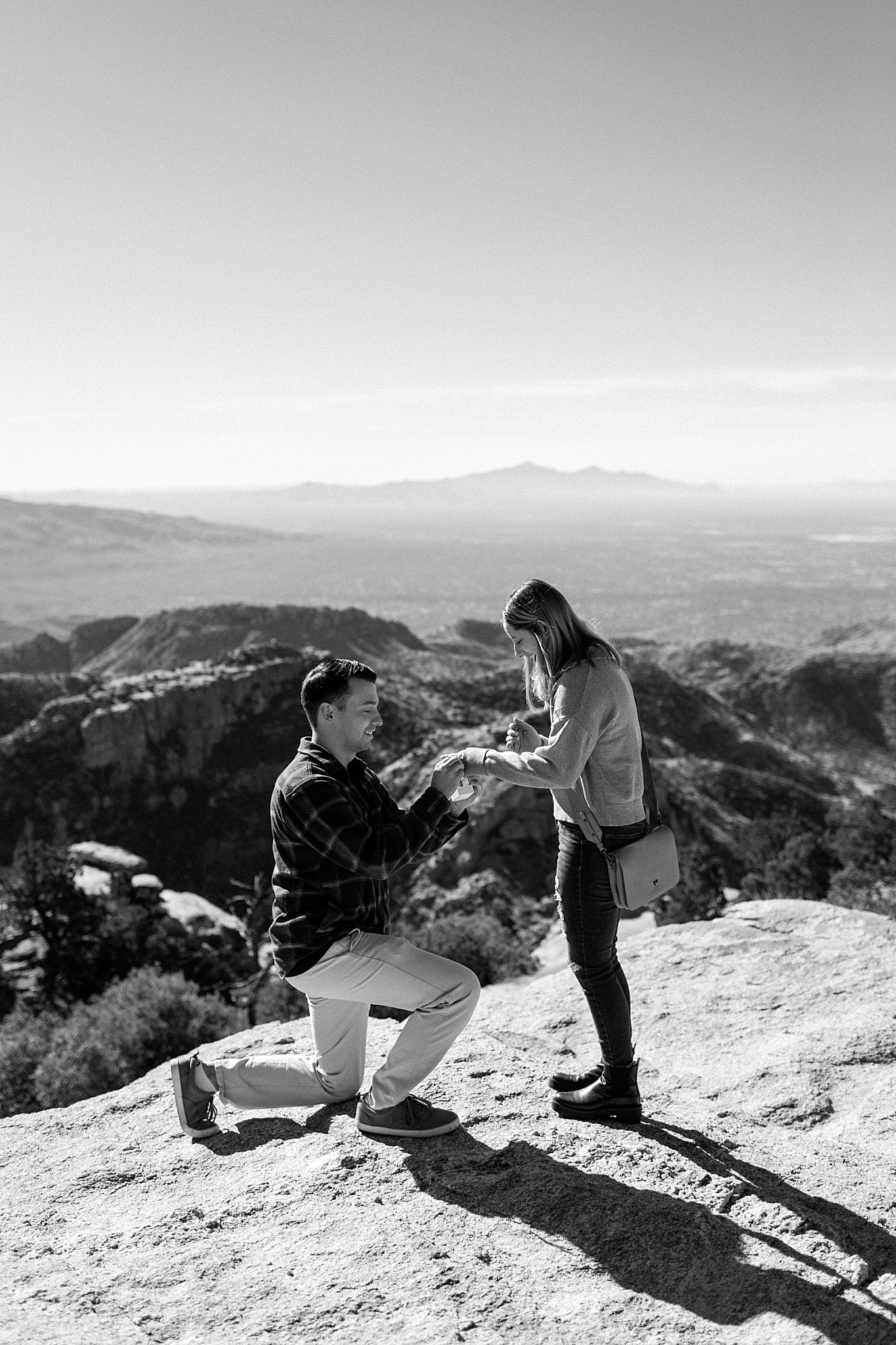  man on one knee at Mount Lemmon proposal 