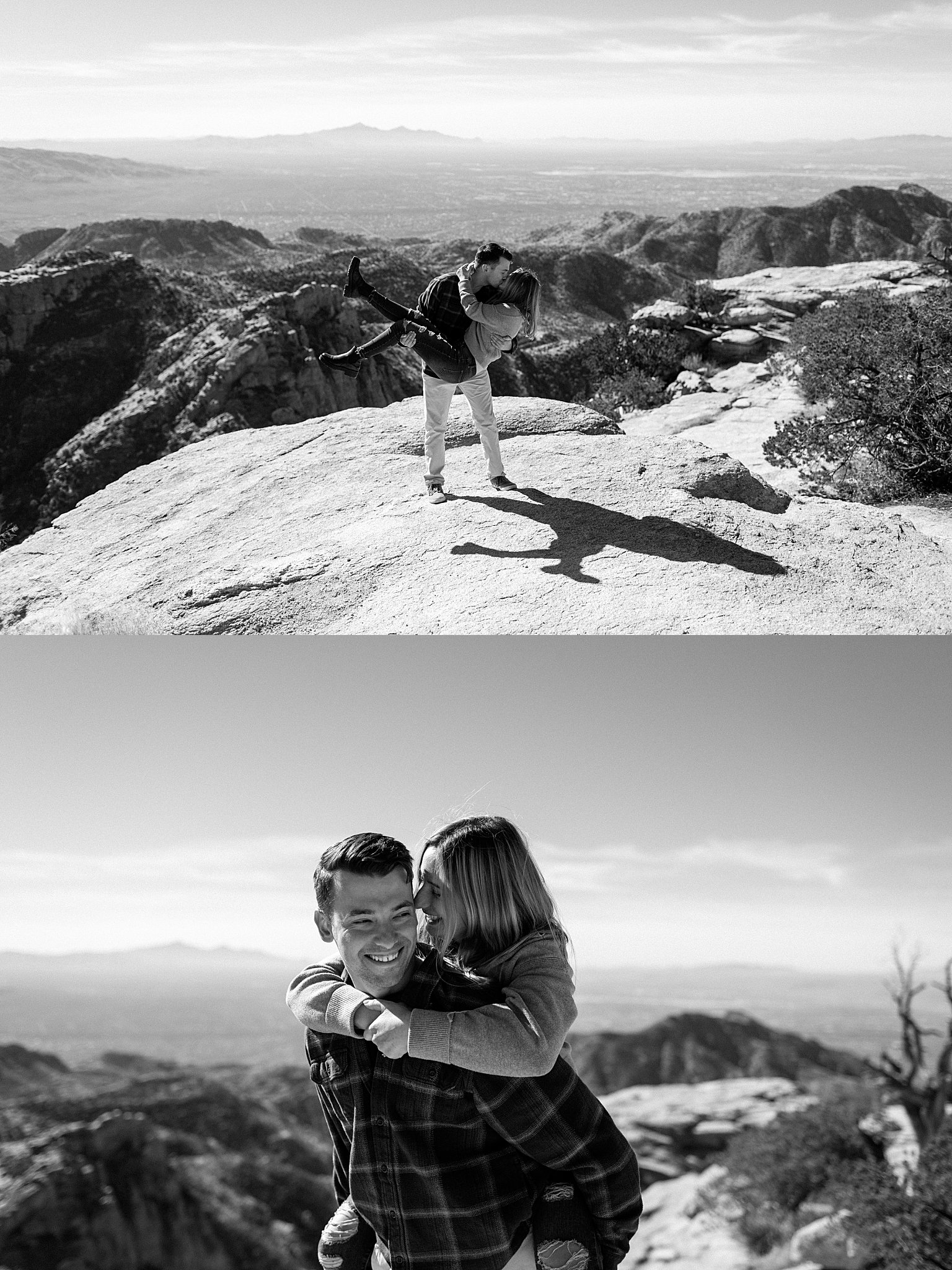  man and woman celebrate together at Mount Lemmon proposal 