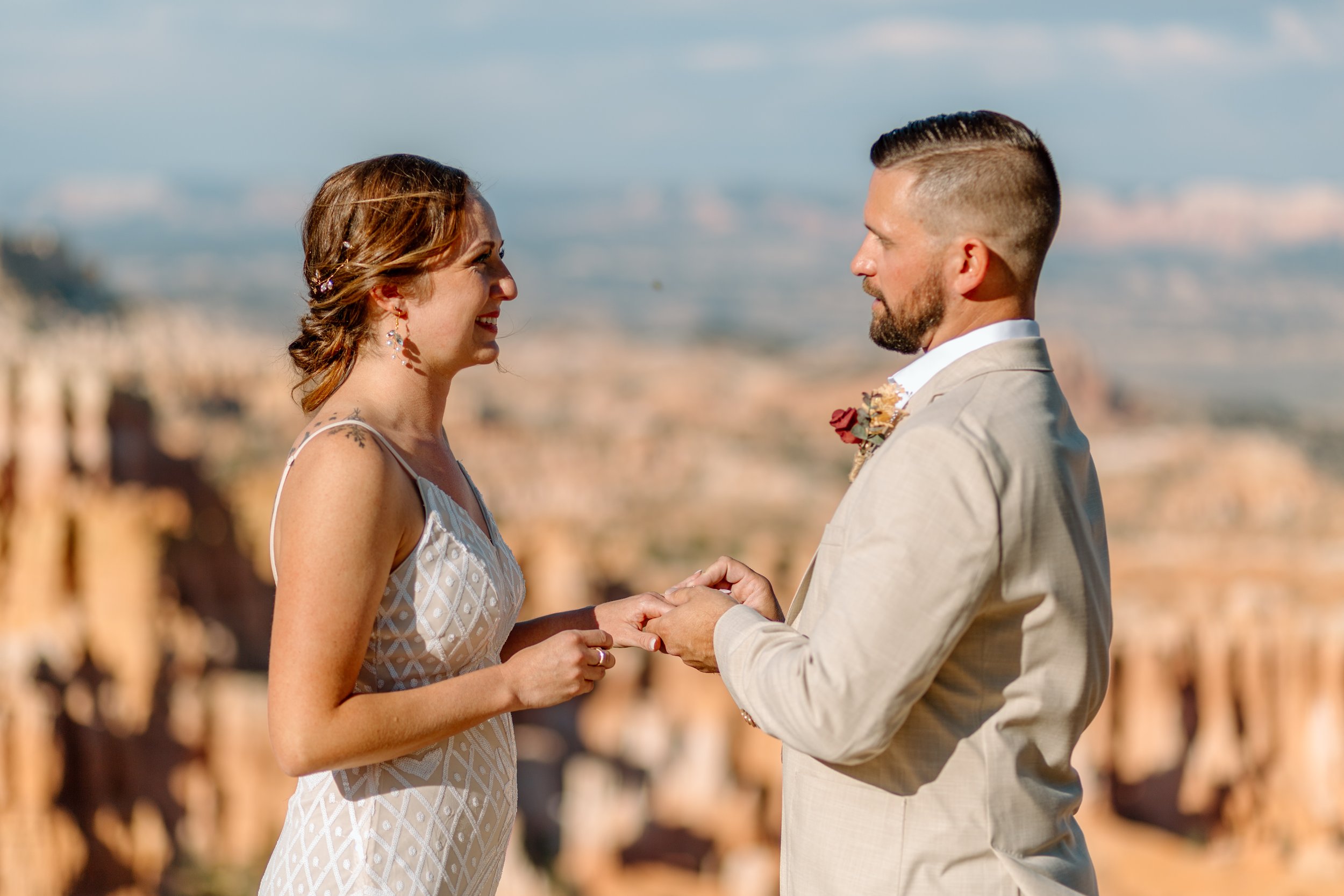  couple exchanges rings during utah elopement ceremony 