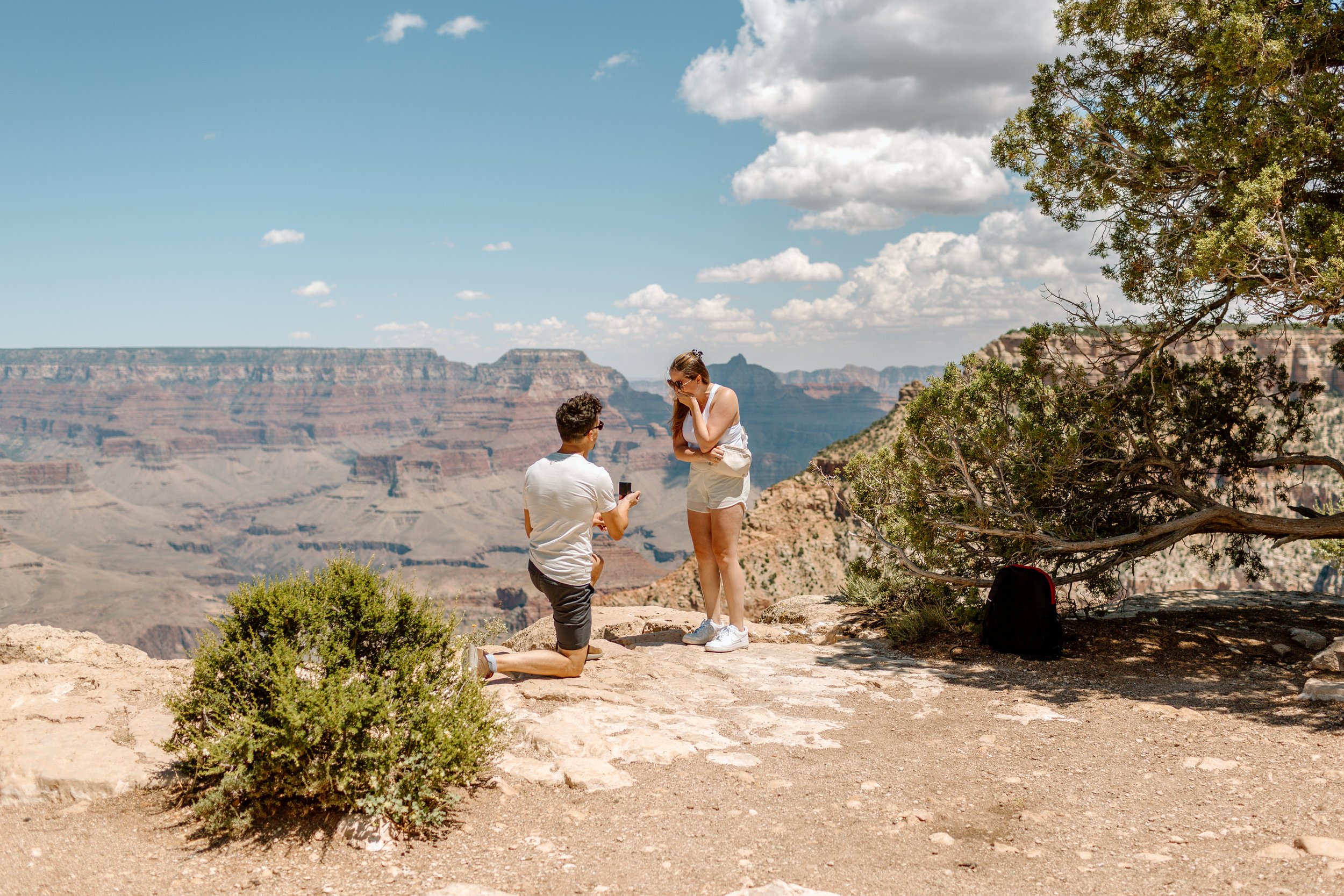  woman shocked while boyfriend kneels down to propose at the grand canyon 