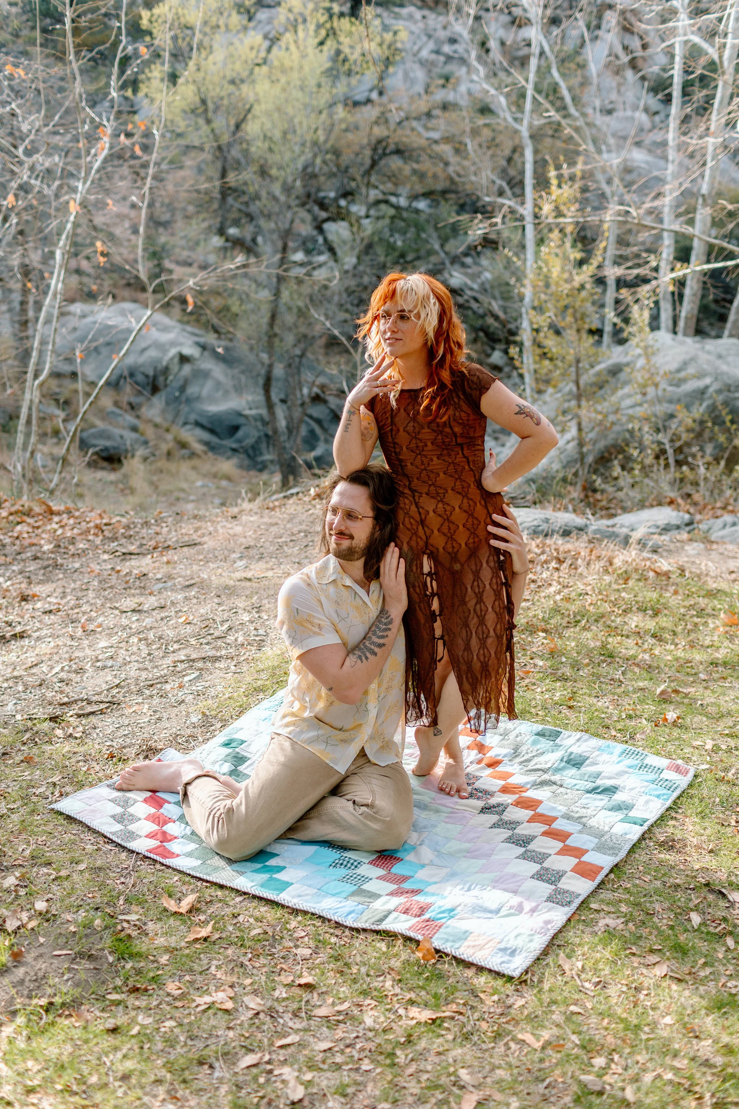  couple does a silly pose and make silly faces by Tucson engagement photographer 