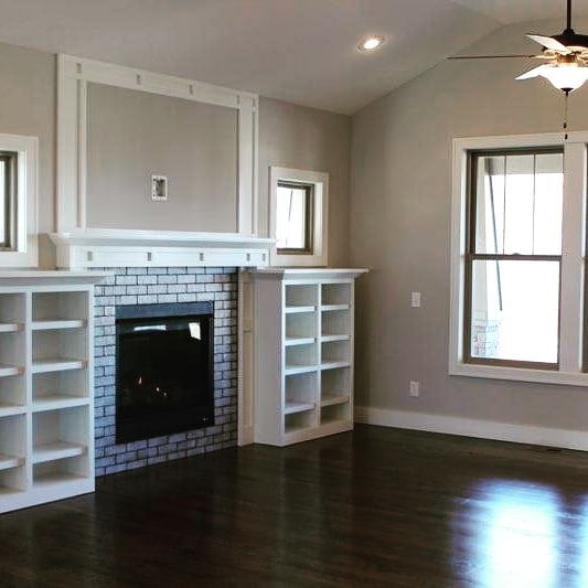 Fireplace with built-in shelves #craftsmanstyle