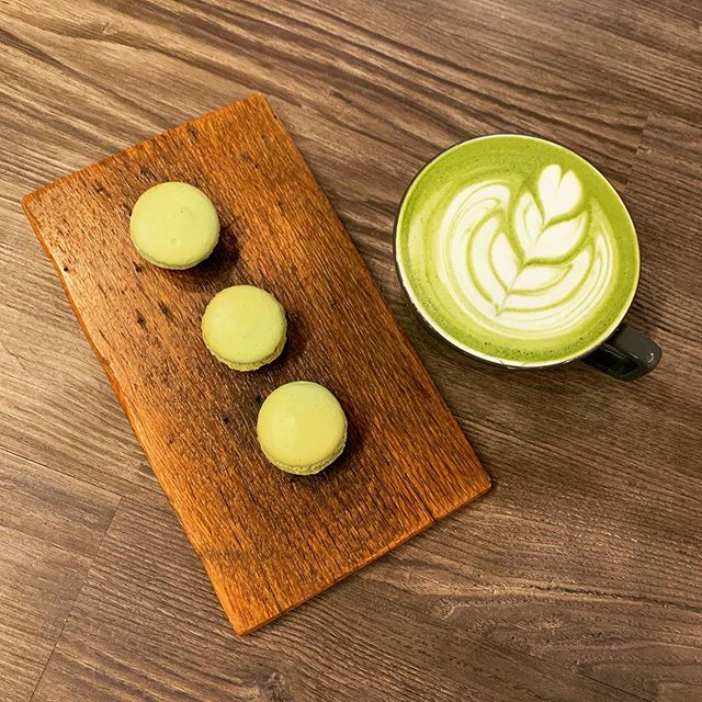 #Matcha Everything. #Macarons &amp; #Latte Perfect on a day like Today! 🍵 ☔️Were at @SmallTownPastry in @bettendorfiowa until 2PM today!