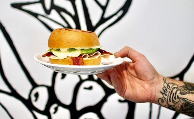 What&rsquo;s your favorite @392Caffe Menu Item? This is #Brunch. Always a #CrowdPleaser! Egg+Bacon+Turkey+Avo+Muenster+House Aioli on Homemade Brioche Bun. 👌  Available all day at both locations. #OrderOnline for #CurbsidePickup with your #Coffee!.

