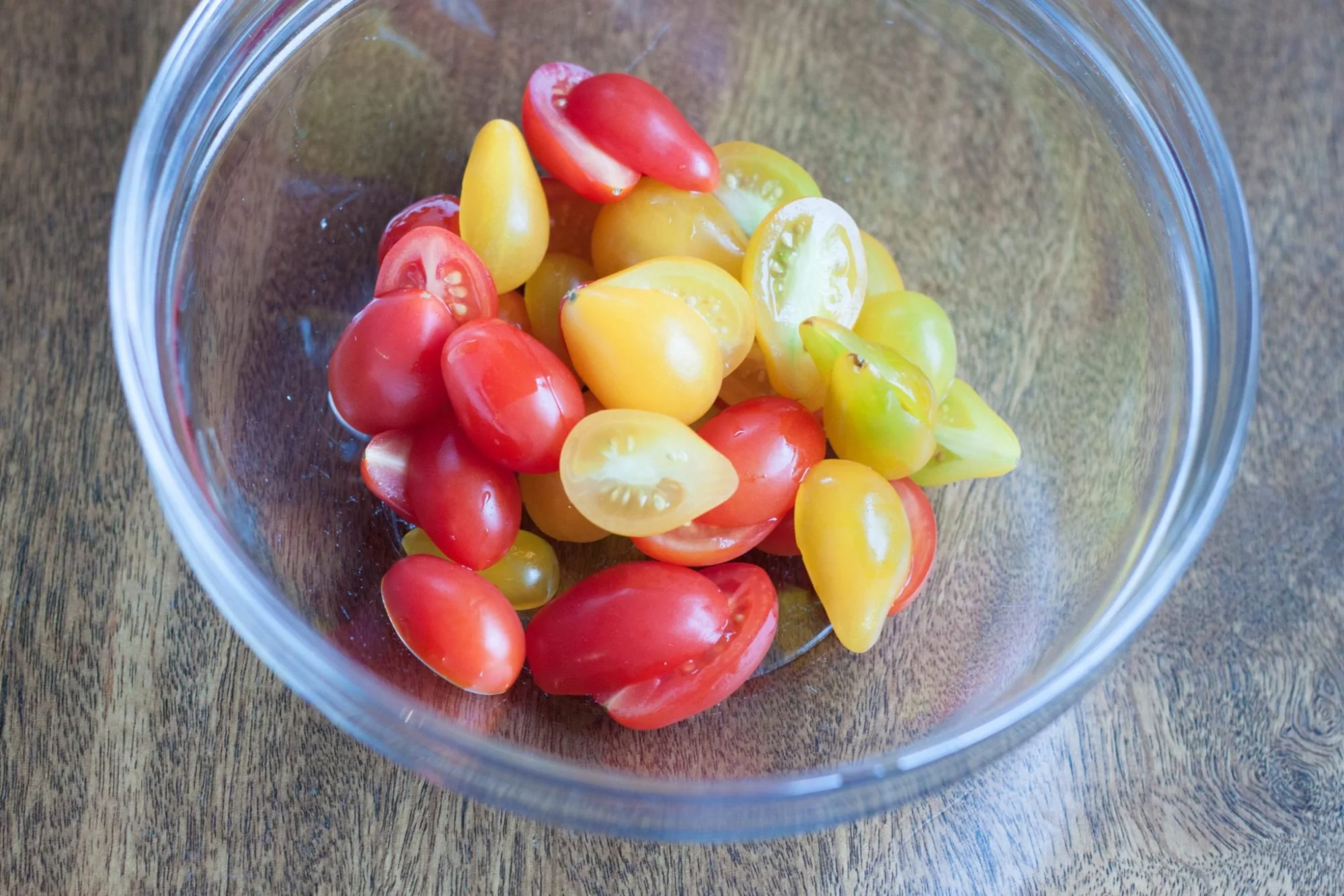 Be sure to sliced the tomatoes in half lengthwise so you can see their pretty centers.