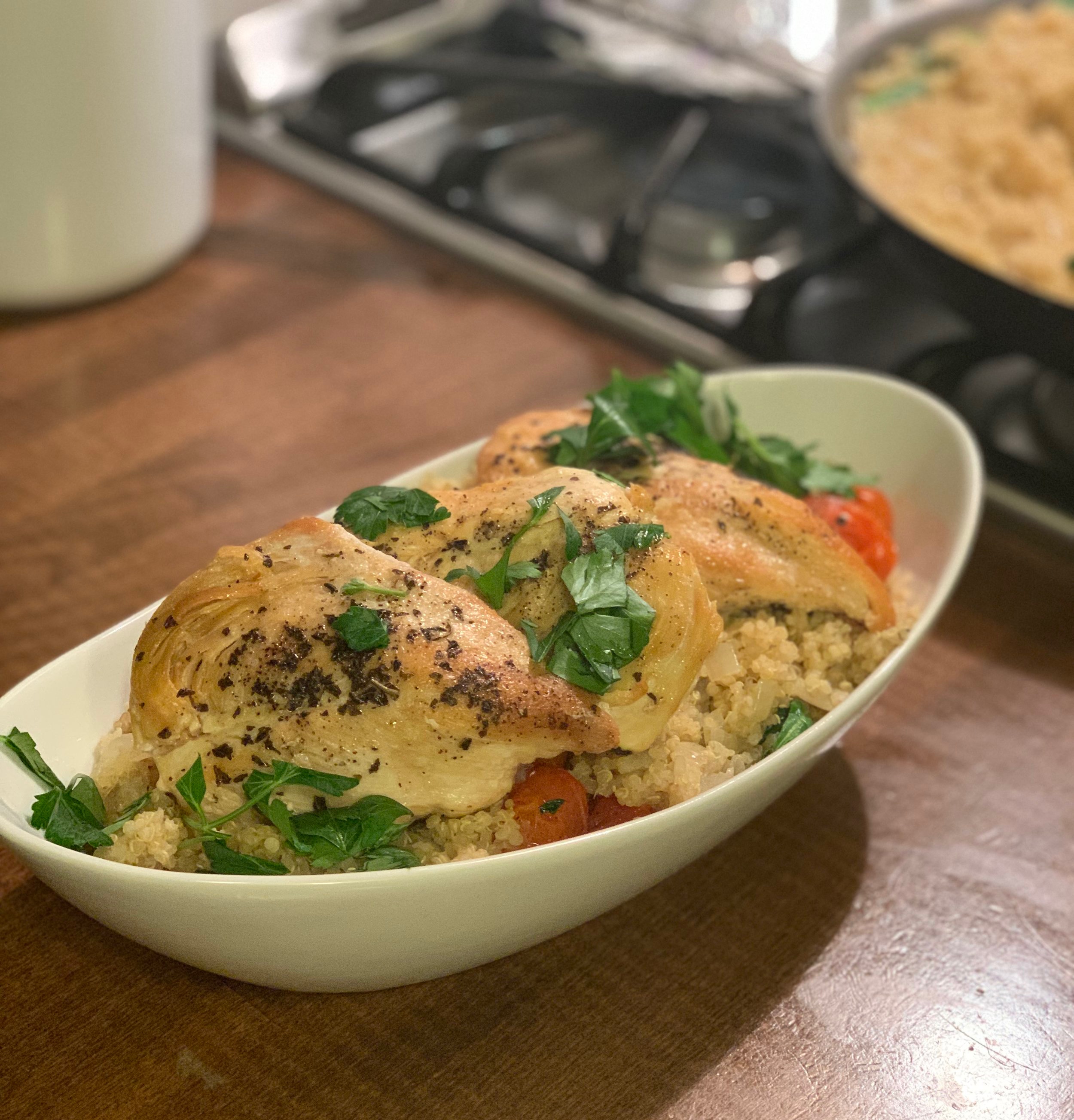 Chicken with Quinoa, Spinach and Roasted Tomatoes