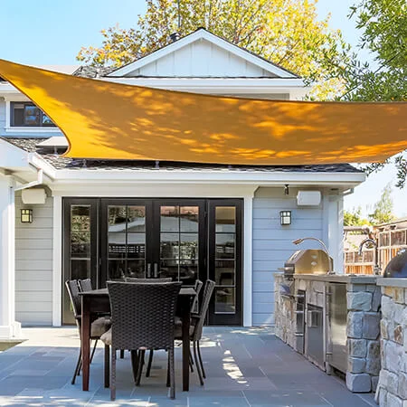 Sun sail over a patio in high end home
