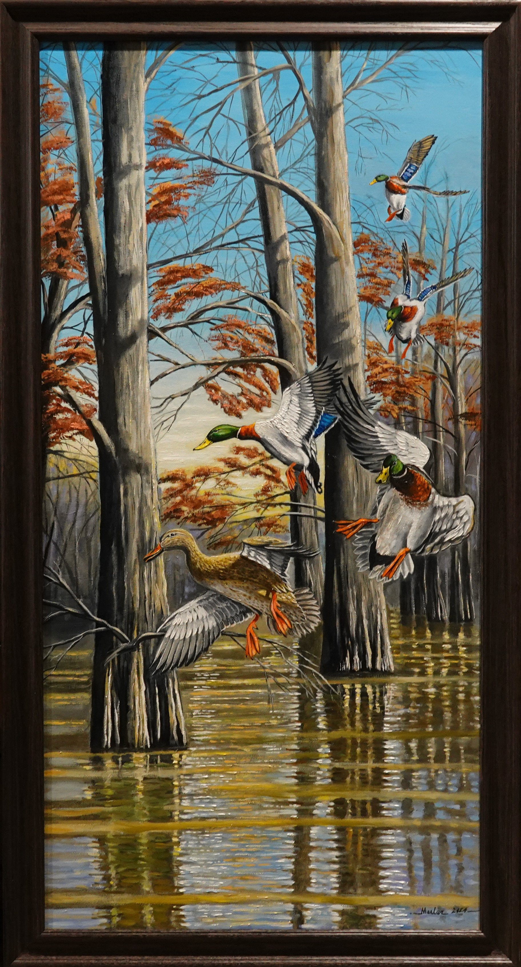 Among the Cypress, 52x28" Framed.