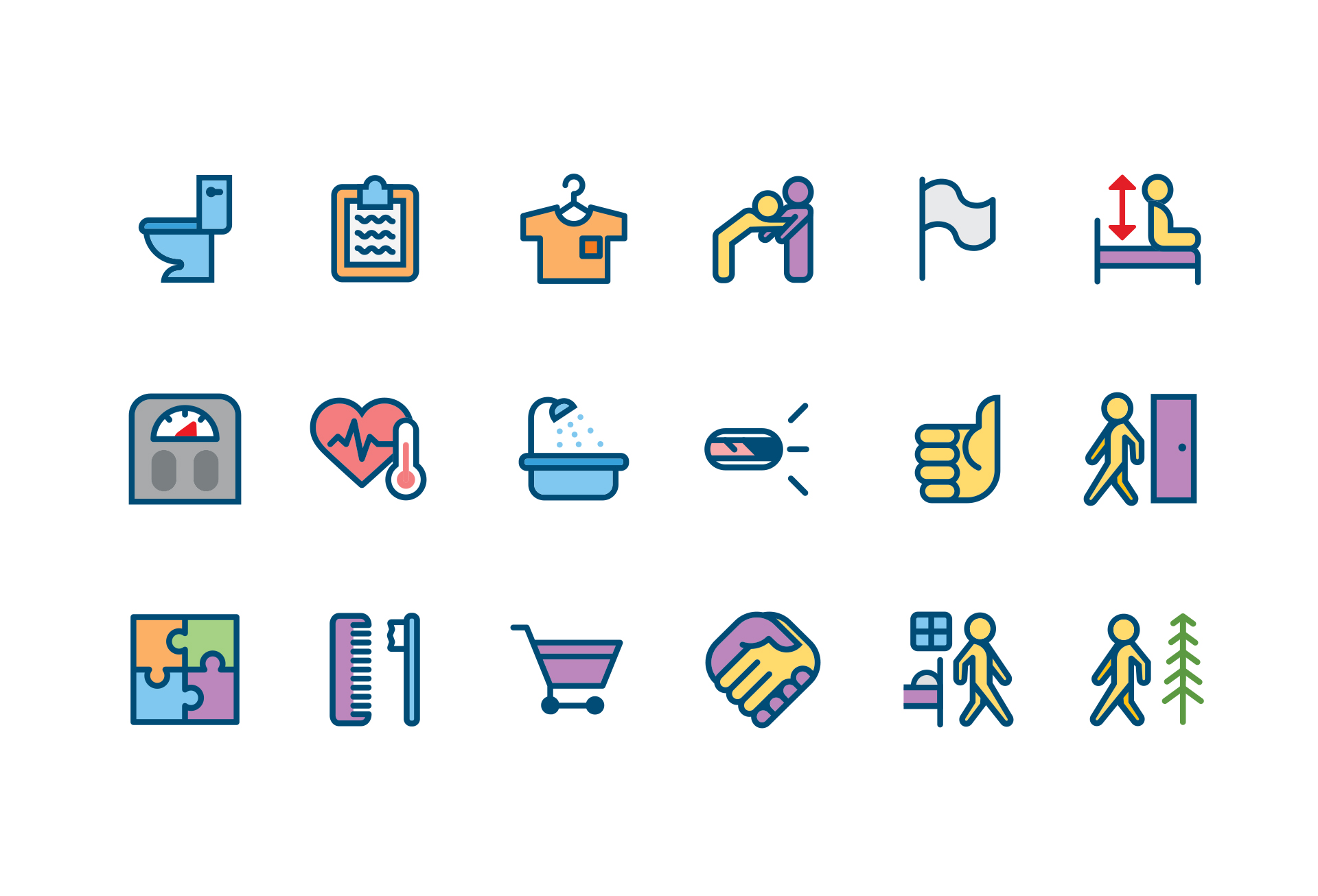  I created an icon design system to replace 50+ symbols used in an app for tracking the health of long term care patients. Each one is big, bold, and unique to make manual data entry quick and easy. 