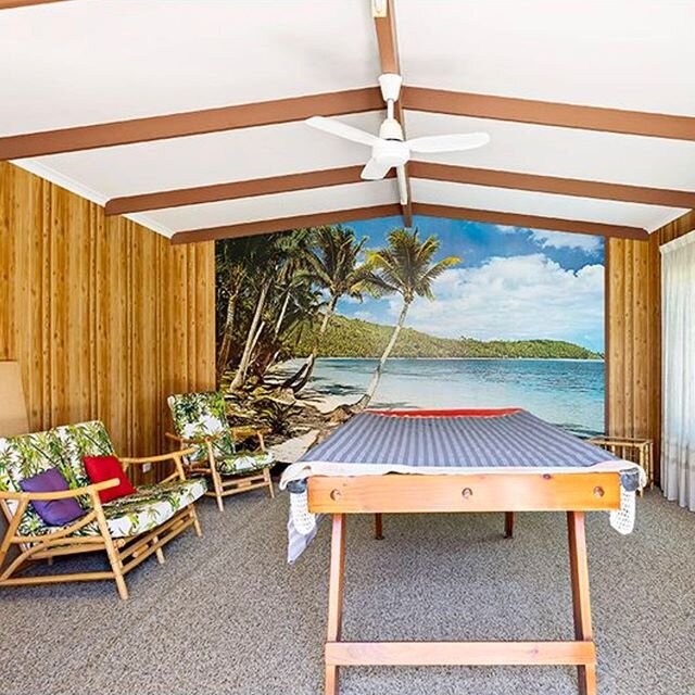 Wish we were isolating here, the serenity.  #suburbankingdoms #poolroom #retro #interiors #retrointeriors #mural #beachside