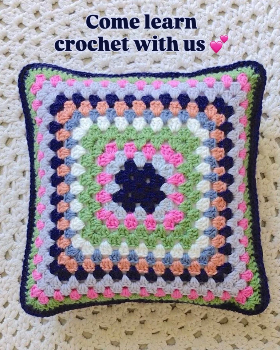 Granny squares never go out of style 🧶✨

This beautiful crochet cushion is made from one giant granny square.

At Taylor &amp; Abel, we run friendly crochet classes where you can learn the basics, build your confidence, and start making projects jus