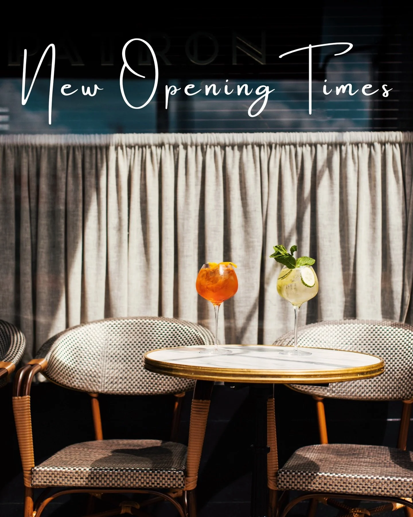 New Spring &amp; Summer opening hours begin, allowing more time for aperitifs, early arrivals &amp; unhurried evenings!
⠀⠀⠀⠀⠀⠀⠀⠀⠀
BAR SERVICE TIMES
MON - THU 6PM - 11PM
FRI - SAT 5PM - 11PM
SUN - CLOSED
⠀⠀⠀⠀⠀⠀⠀⠀⠀
KITCHEN SERVICE TIMES
MON - SAT 6PM -