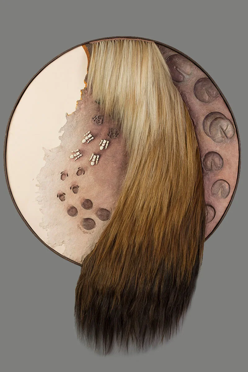 “The Horse; Evolutionary Tracks” Acrylic, horse hair, and modeling paste | 38” diameter | Private Collection