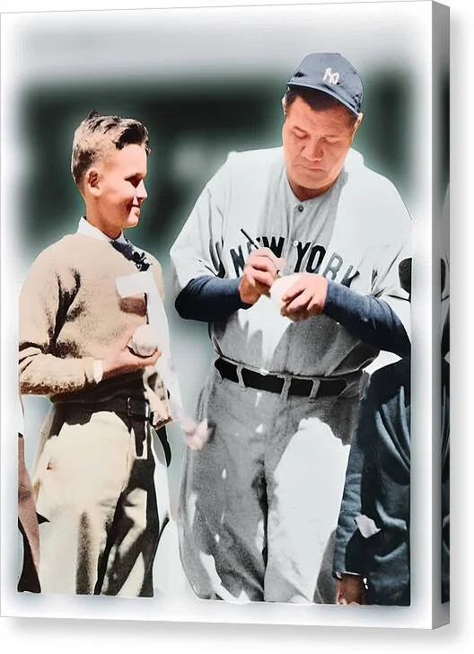 Babe Ruth & Young George Mikan 24x36 Framed Canvas
