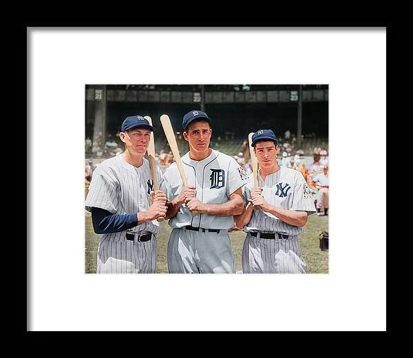 Joe DiMaggio, Bill Dickey & Hank Greenberg 8x10 Print-11x14 Matted & Framed
