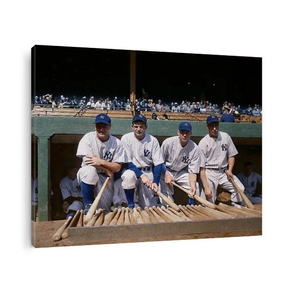 Lou Gehrig, Joe DiMaggio, Bill Dickey & George Selkirk 24x36 Canvas