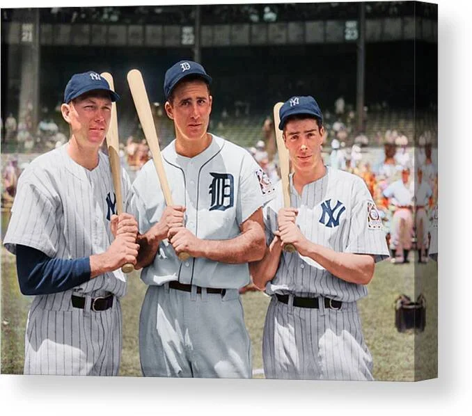 Joe DiMaggio, Bill Dickey & Hank Greenberg 24x36 Canvas