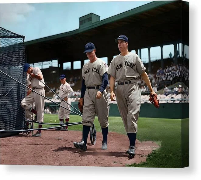 Lou Gehrig & Joe DiMaggio Colorized 24x36 Framed Canvas