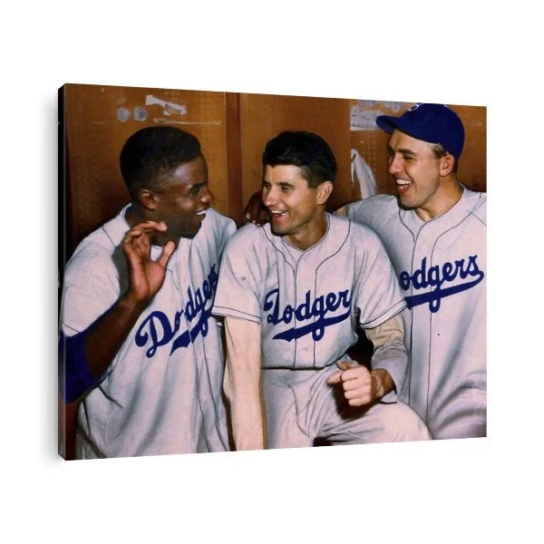 Jackie Robinson, Gil Hodges & Preacher Roe 24x36 Canvas