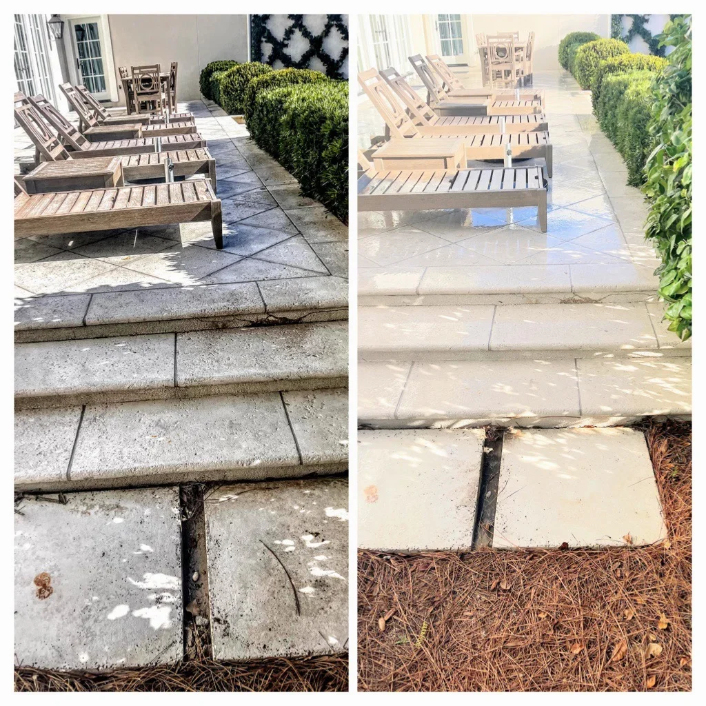 Pressure washing concrete patio