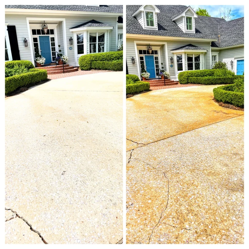 Concrete driveway pressure washing