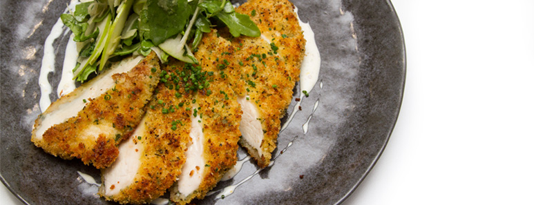 Parmesan-Crusted Chicken Breast with Fennel, Apple And Arugula Slaw