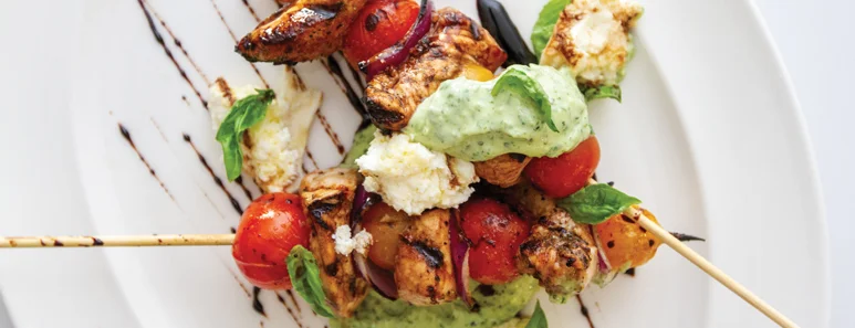 Chicken Caprese Skewers With Basil Aioli