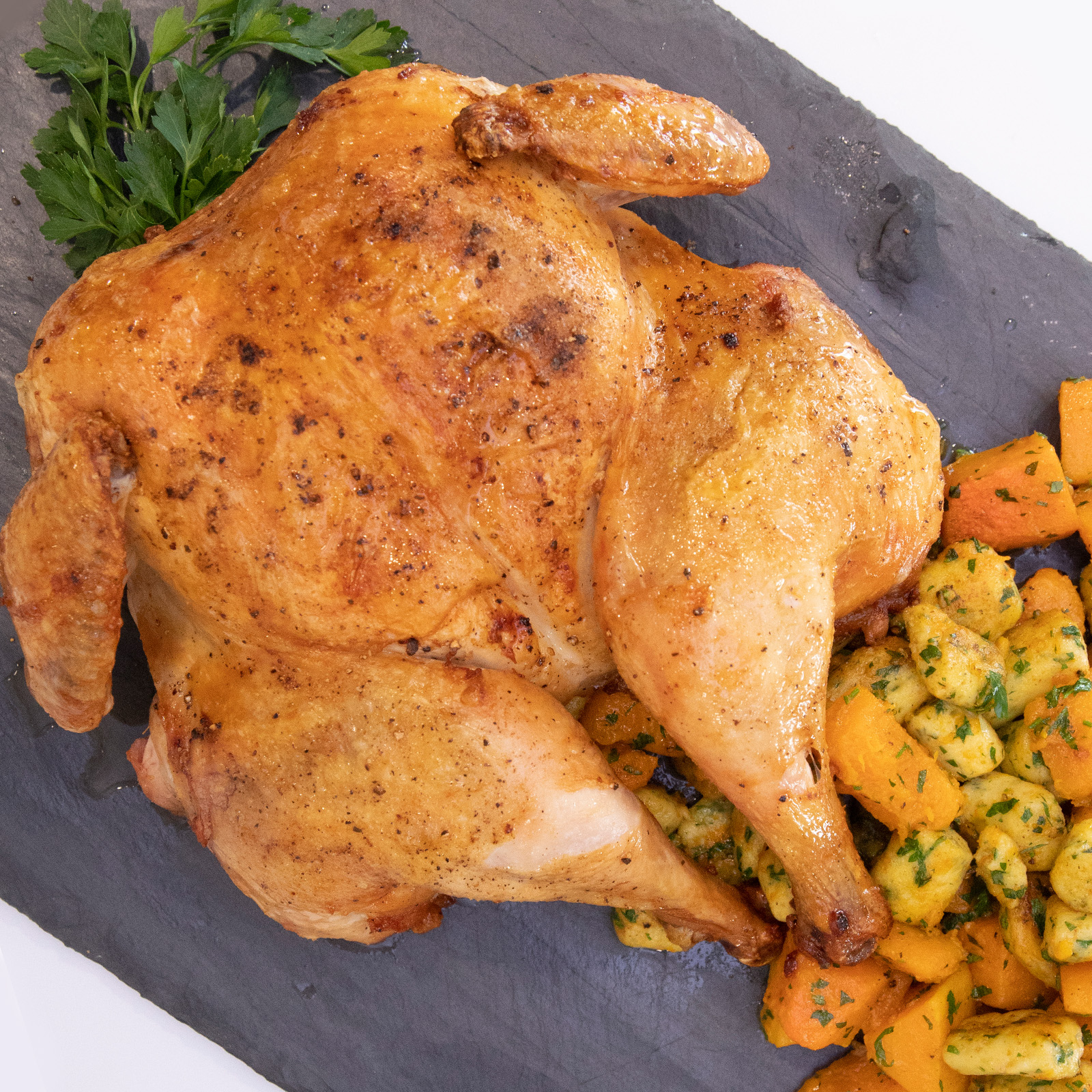 Roasted Whole Chicken With Gluten-Free Parisian Gnocchi &amp; Roasted Winter Squash