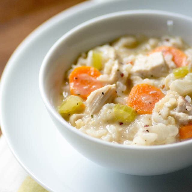 Healthier Creamy Chicken and Rice Soup