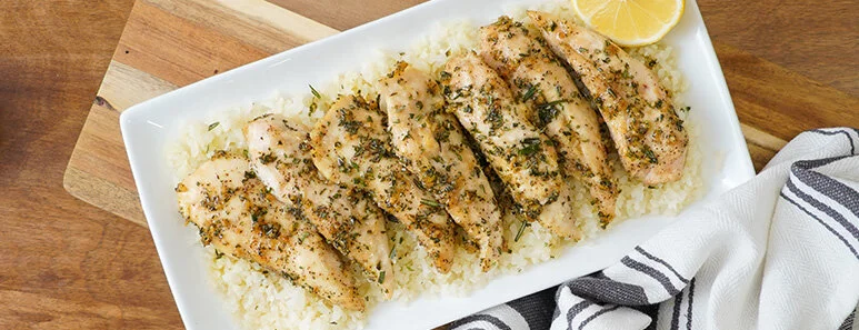 Sweet Garlic Chicken Tenders with Cauliflower Rice