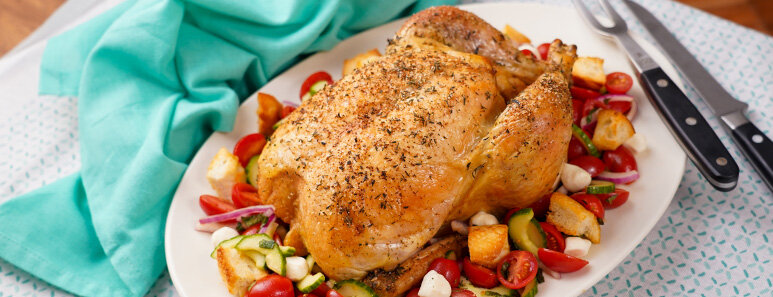 Roasted Chicken with Simple Panzanella Salad