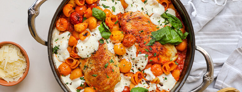Caprese Pasta with Pan Roasted Chicken