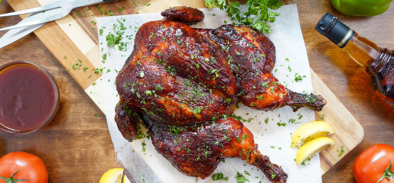 Smoked Chicken with Simple Bourbon BBQ Sauce 