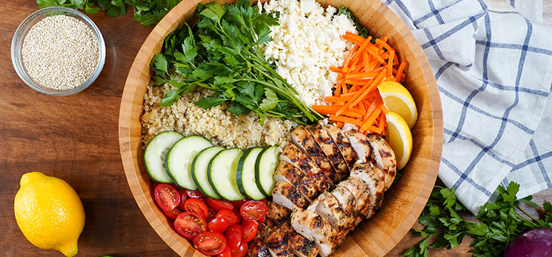 Quinoa Grilled Chicken Salad with Bone Broth Vinaigrette 