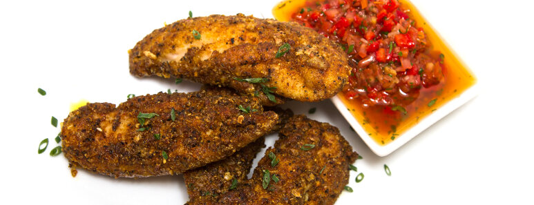 Spice-Rubbed Chicken Tenders With Romesco Salsa