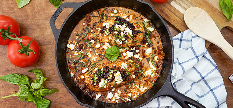 One Pan Sun-dried Tomato Basil Chicken and Feta
