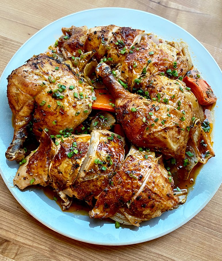 Paprika Herb Roasted Chicken with Tarragon Chive Cream Sauce