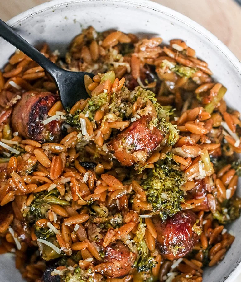 Chicken Sausage Broccoli Orzo Skillet