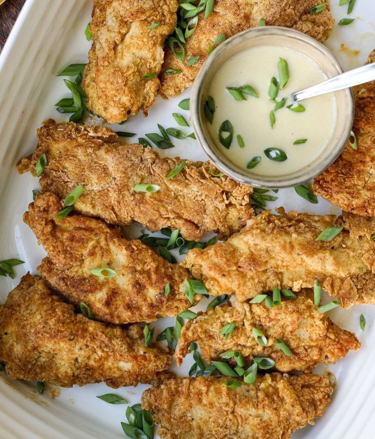 Crispy Chicken Tenders with Hot Honey Mustard