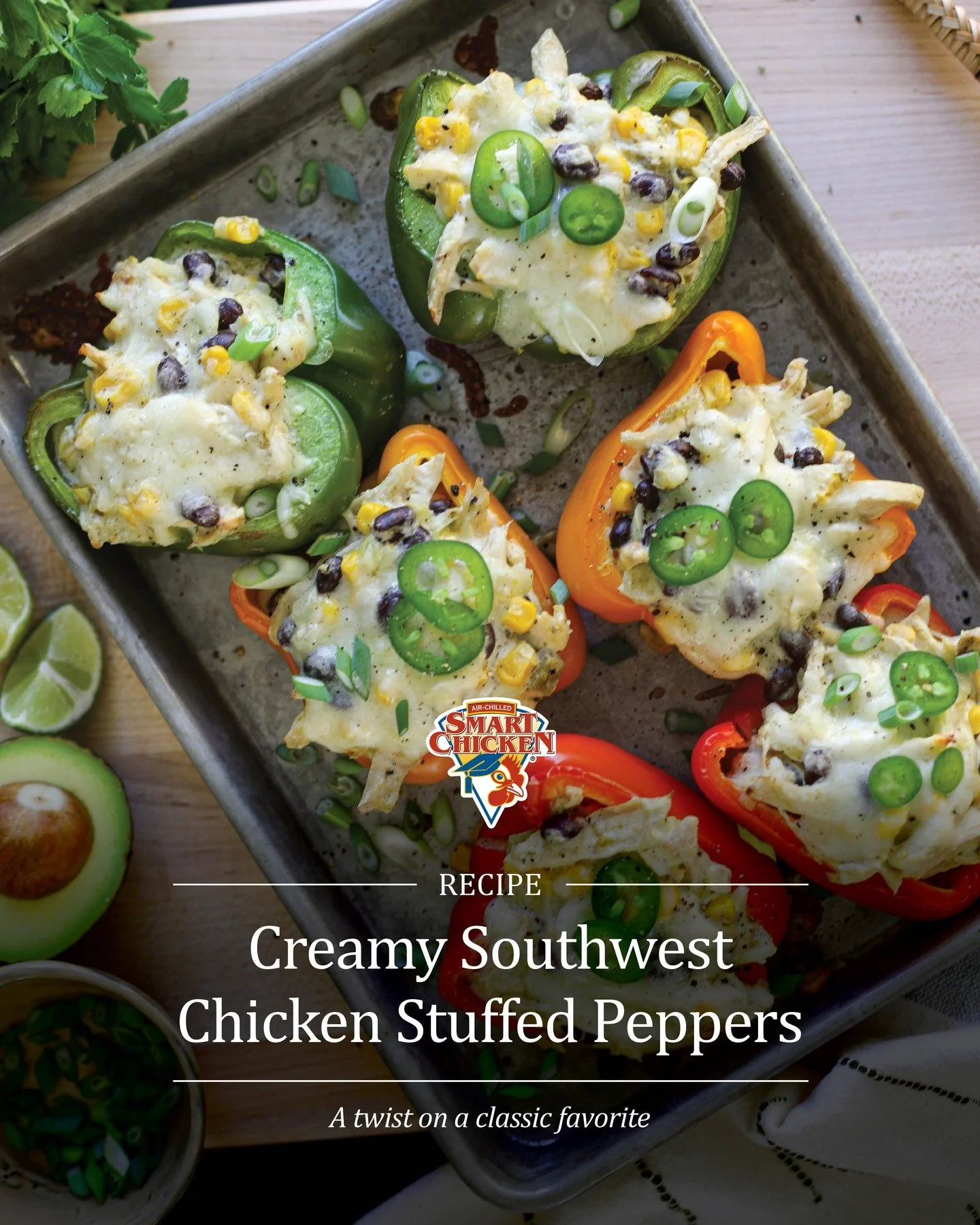 Made from a few simple ingredients, these stuffed peppers are creamy, cheesy and loaded with protein! (You're gonna want to save this one)

Ingredients
3 bell peppers, clean, core and slice lengthwise
1 lb. Smart Chicken boneless skinless chicken bre